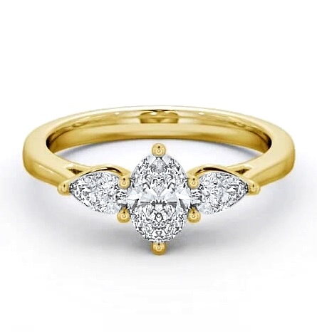 Three Stone Oval and Pear Diamond Trilogy Ring 18K Yellow Gold TH34_YG_THUMB1