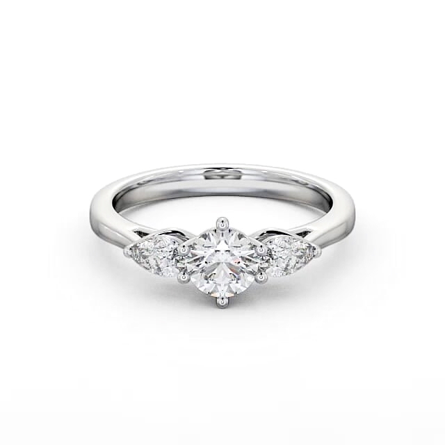 Three Stone Round Diamond Ring 18K White Gold - Daisy TH35_WG_HAND