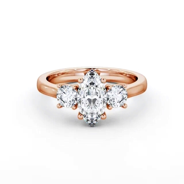 Three Stone Marquise Diamond Ring 9K Rose Gold - Keeva TH36_RG_HAND
