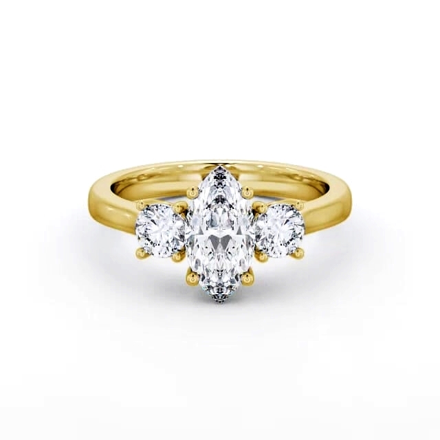 Three Stone Marquise Diamond Ring 18K Yellow Gold - Keeva TH36_YG_HAND