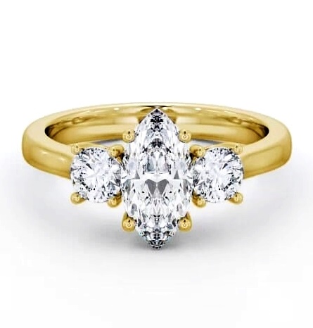Three Stone Marquise and Round Diamond Trilogy Ring 9K Yellow Gold TH36_YG_THUMB1
