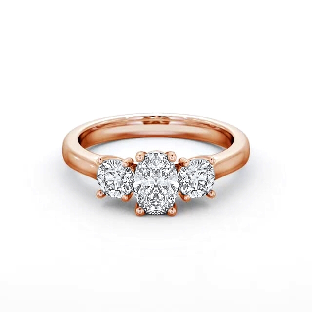 Three Stone Oval Diamond Ring 9K Rose Gold - Faiga TH37_RG_HAND