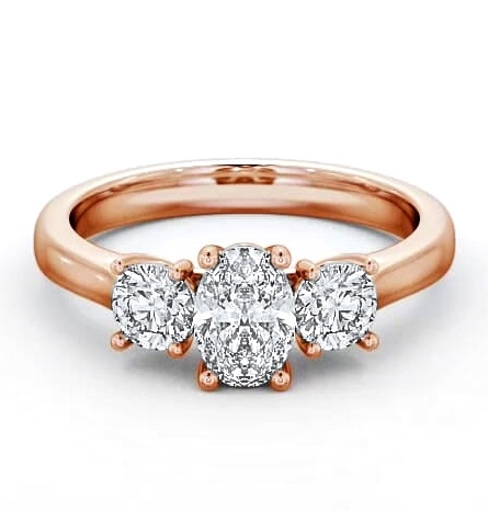Three Stone Oval and Round Diamond Trilogy Ring 18K Rose Gold TH37_RG_THUMB1