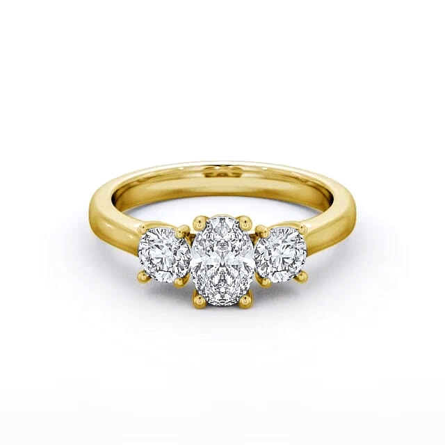 Three Stone Oval Diamond Ring 9K Yellow Gold - Faiga TH37_YG_HAND