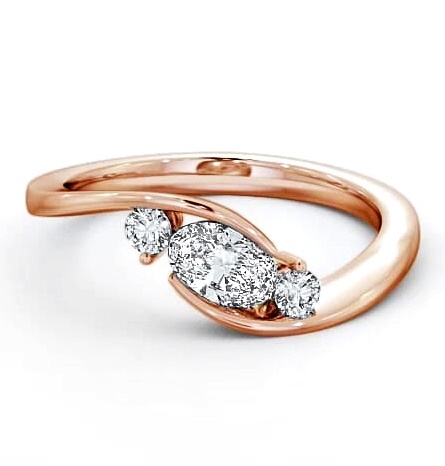 Three Stone Oval and Round Diamond Sweeping Band Ring 18K Rose Gold TH38_RG_THUMB1
