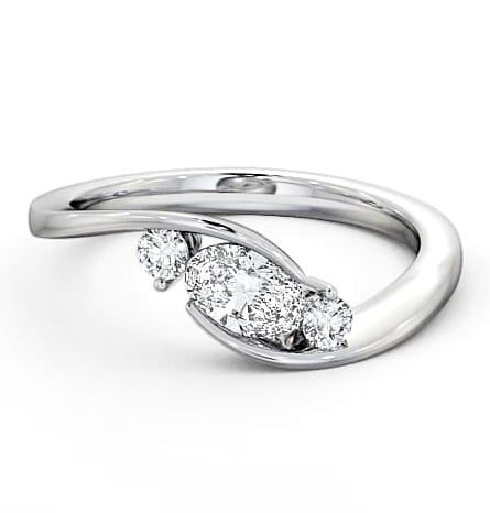 Three Stone Oval and Round Diamond Sweeping Band Ring 18K White Gold TH38_WG_THUMB1