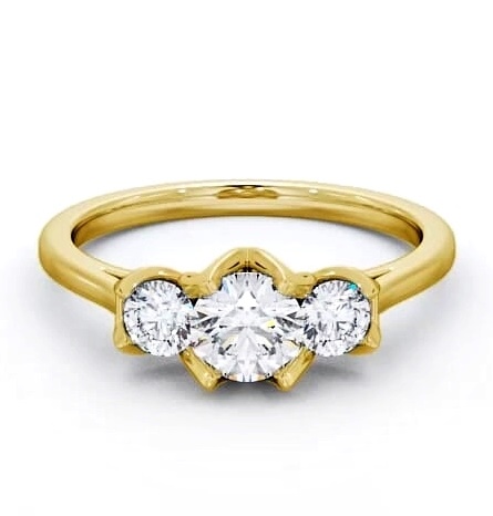 Three Stone Round Diamond Leaf Shaped Prongs Ring 9K Yellow Gold TH40_YG_THUMB1