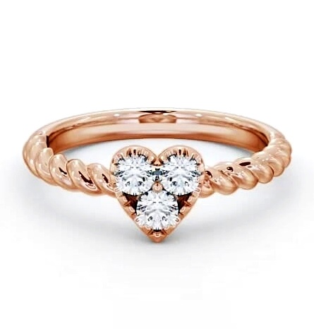 Heart Shaped Three Stone Round Rope Style Band Ring 18K Rose Gold TH41_RG_THUMB1