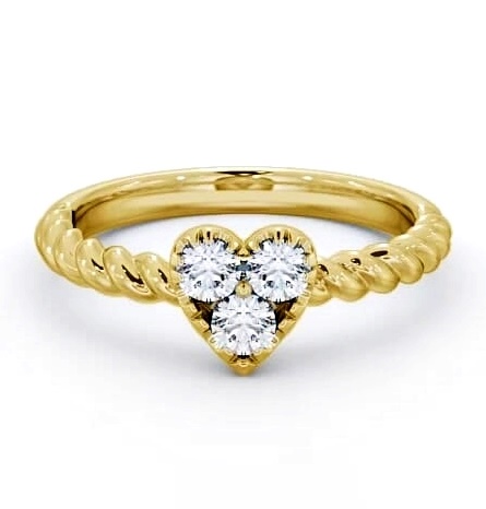 Heart Shaped Three Stone Round Rope Style Band Ring 18K Yellow Gold TH41_YG_THUMB1