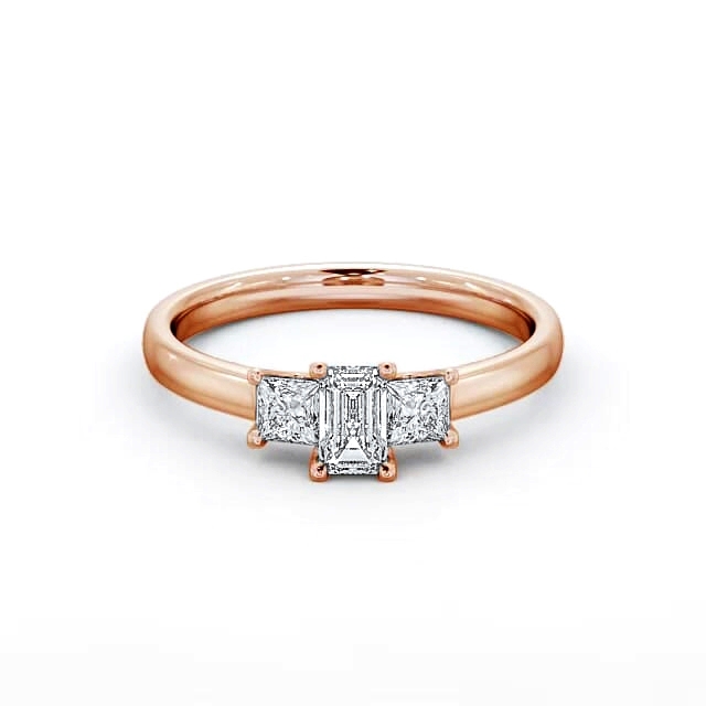Three Stone Emerald and Princess 0.70ct Diamond Ring 18K Rose Gold - Monique TH45_RG_HAND