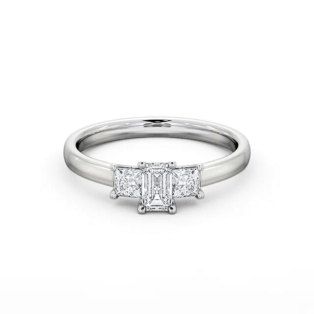 Three Stone Emerald and Princess 0.70ct Diamond Ring 18K White Gold - Monique TH45_WG_HAND