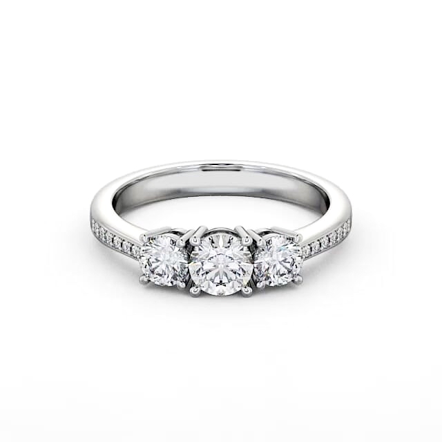 Three Stone Round Diamond Ring 18K White Gold With Side Stones - Mabel TH4S_WG_HAND