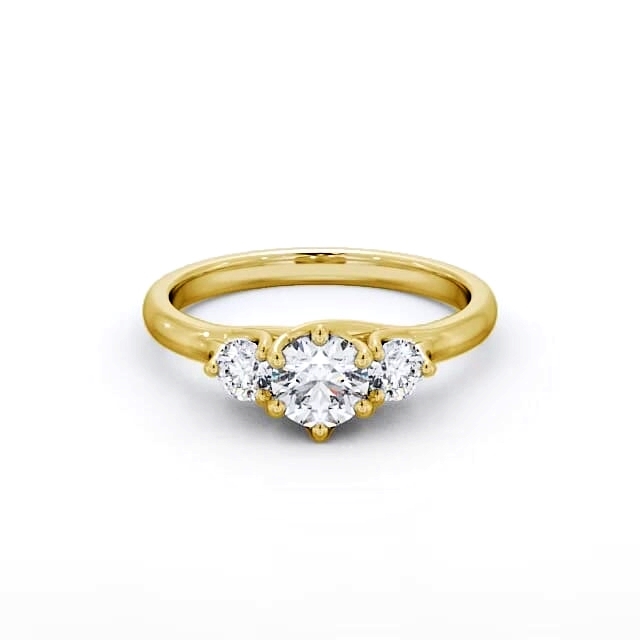 Three Stone Round Diamond Ring 9K Yellow Gold - Kenza TH50_YG_HAND