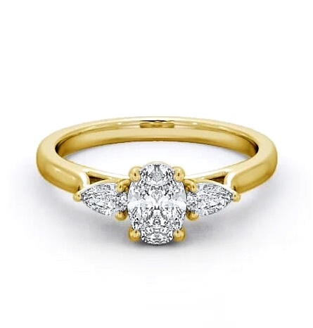 Three Stone Oval with Pear Diamond Ring 18K Yellow Gold TH51_YG_THUMB1