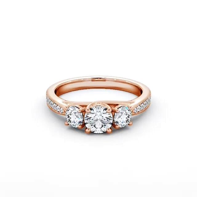 Three Stone Round Diamond Ring 18K Rose Gold - Lindley TH53_RG_HAND