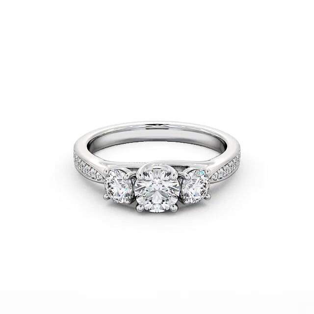 Three Stone Round Diamond Ring 18K White Gold - Lindley TH53_WG_HAND