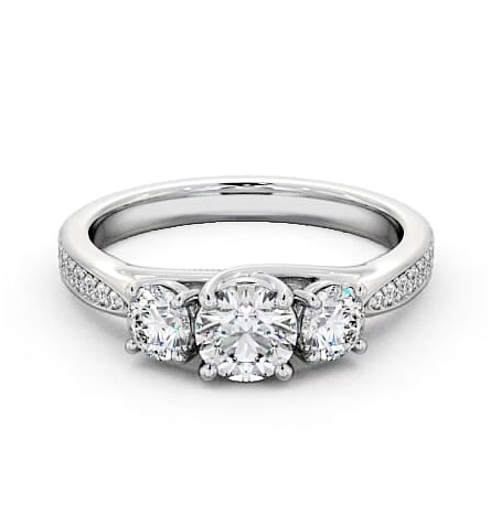 Three Stone Round Diamond Trilogy with Channel Ring 18K White Gold TH53_WG_THUMB1
