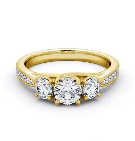 Three Stone Round Diamond Trilogy with Channel Ring 18K Yellow Gold TH53_YG_THUMB1