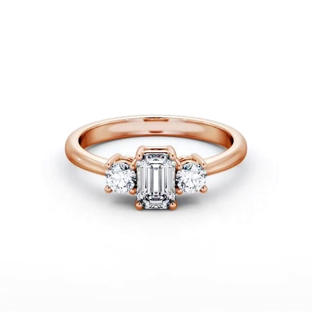 Three Stone Emerald Diamond Ring 18K Rose Gold - Tulia TH54_RG_HAND