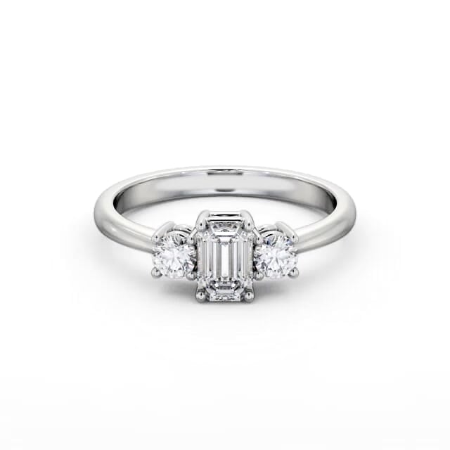 Three Stone Emerald Diamond Ring 18K White Gold - Tulia TH54_WG_HAND