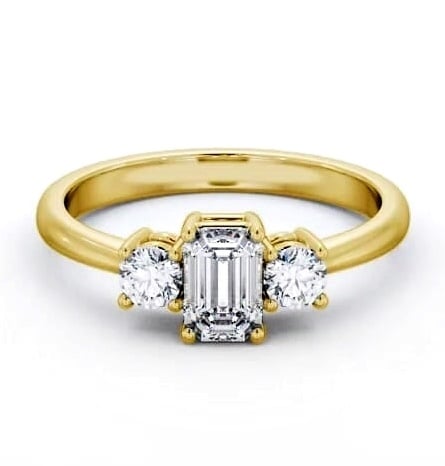 Three Stone Emerald with Round Diamond Trilogy Ring 9K Yellow Gold TH54_YG_THUMB2 