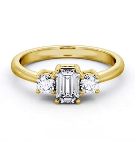 Three Stone Emerald with Round Diamond Trilogy Ring 9K Yellow Gold TH54_YG_THUMB1