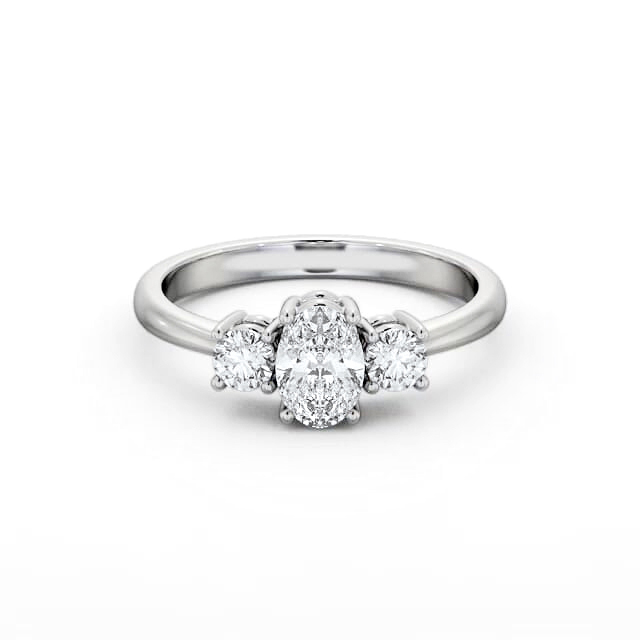 Three Stone Oval Diamond Ring 18K White Gold - Isabelle TH55_WG_HAND