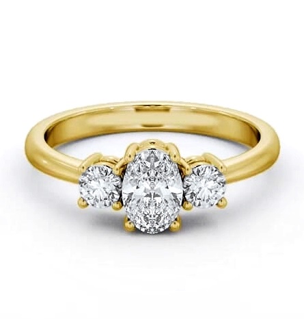 Three Stone Oval with Round Diamond Trilogy Ring 18K Yellow Gold TH55_YG_THUMB1