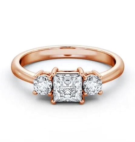 Three Stone Princess with Round Diamond Trilogy Ring 18K Rose Gold TH56_RG_THUMB1