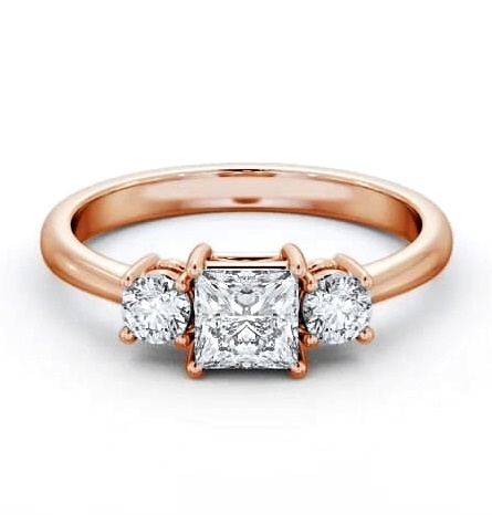 Three Stone Princess with Round Diamond Trilogy Ring 9K Rose Gold TH56_RG_THUMB2 