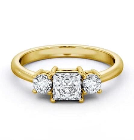Three Stone Princess with Round Diamond Trilogy Ring 18K Yellow Gold TH56_YG_THUMB1