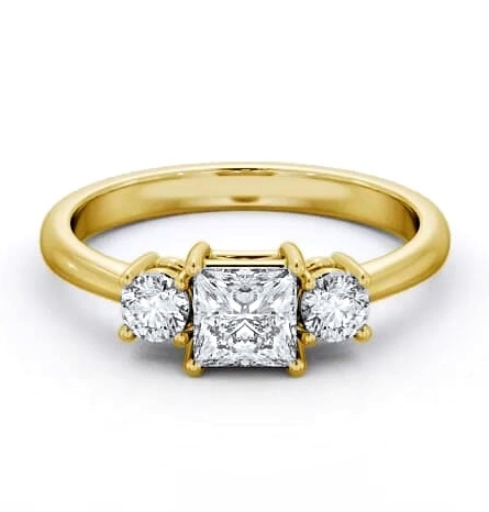 Three Stone Princess with Round Diamond Trilogy Ring 18K Yellow Gold TH56_YG_THUMB2 