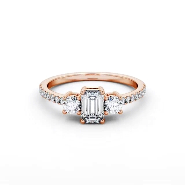 Three Stone Emerald Diamond Ring 9K Rose Gold - Jude TH58_RG_HAND