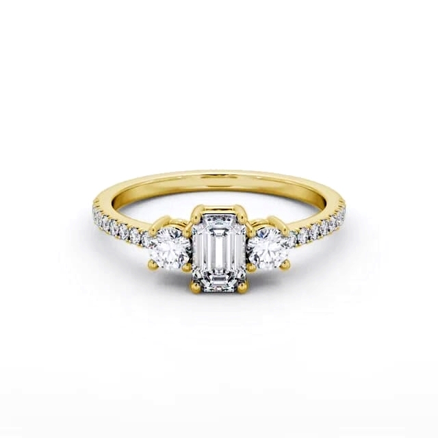 Three Stone Emerald Diamond Ring 18K Yellow Gold - Jude TH58_YG_HAND