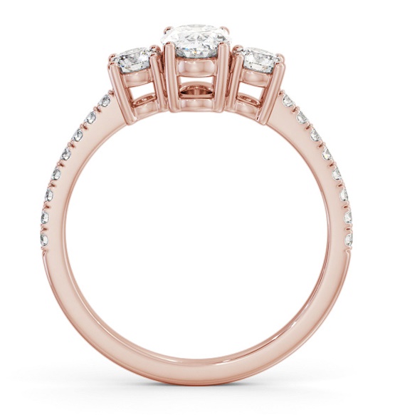 Three Stone Oval and Round Diamond Ring 18K Rose Gold with Side Stones TH59_RG_THUMB1