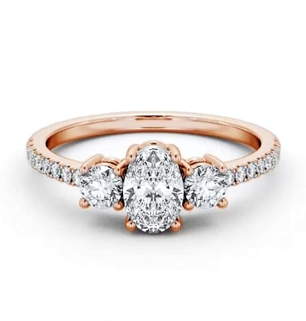 Three Stone Oval and Round Diamond Ring 9K Rose Gold with Side Stones TH59_RG_THUMB1