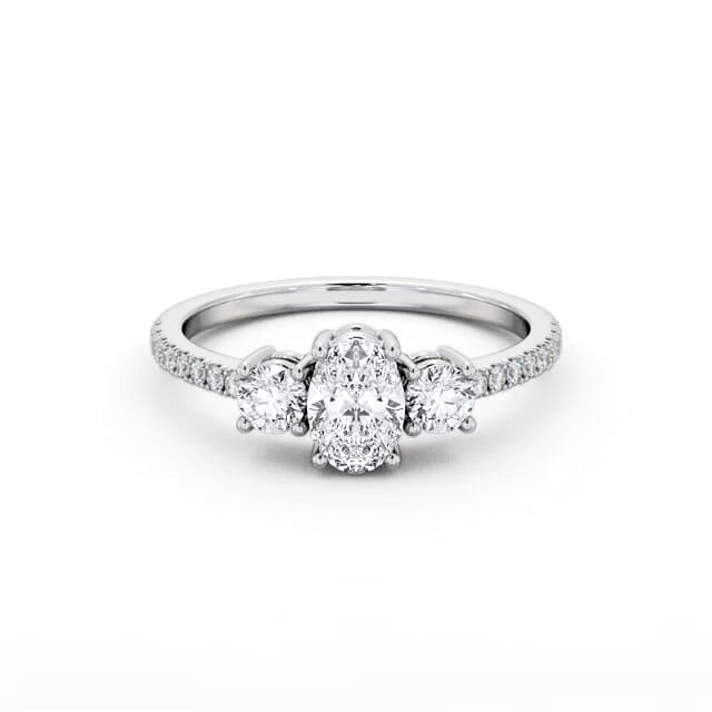 Three Stone Oval Diamond Ring 18K White Gold - Samanvi TH59_WG_HAND