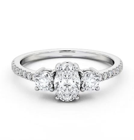 Three Stone Oval and Round Diamond Ring Platinum with Side Stones TH59_WG_THUMB2 