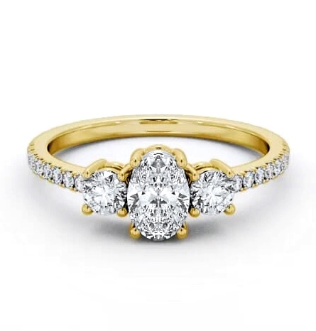 Three Stone Oval and Round Ring 18K Yellow Gold with Side Stones TH59_YG_THUMB2 