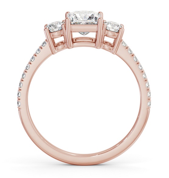 Three Stone Princess and Round Ring 9K Rose Gold with Side Stones TH60_RG_THUMB1 