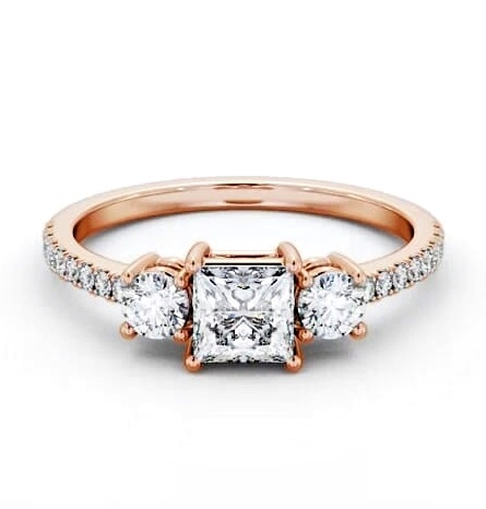 Three Stone Princess and Round Ring 18K Rose Gold with Side Stones TH60_RG_THUMB1