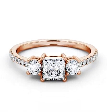 Three Stone Princess and Round Ring 9K Rose Gold with Side Stones TH60_RG_THUMB2 