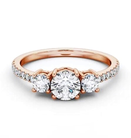 Three Stone Round Diamond Trilogy Ring 18K Rose Gold with Side Stones TH61_RG_THUMB1