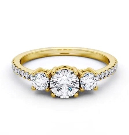 Three Stone Round Diamond Trilogy Ring 9K Yellow Gold with Side Stones TH61_YG_THUMB1