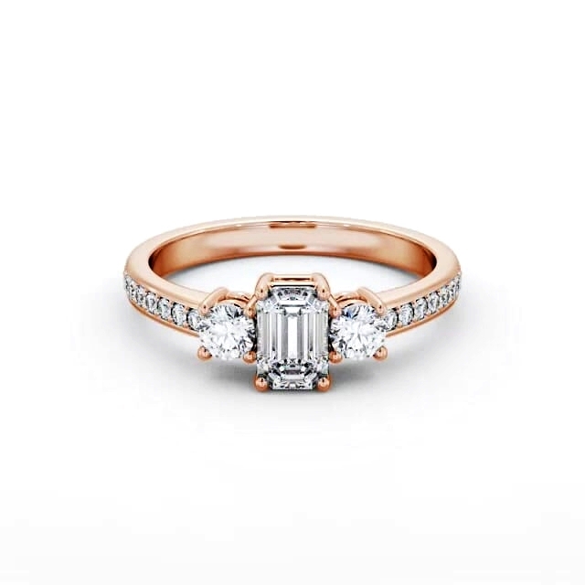 Three Stone Emerald Diamond Ring 18K Rose Gold - Lana TH62_RG_HAND