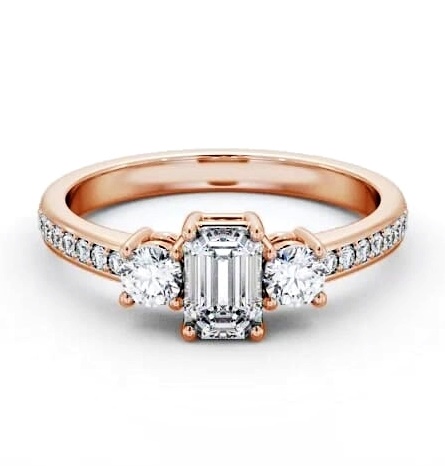 Three Stone Emerald and Round Ring 9K Rose Gold with Side Stones TH62_RG_THUMB2 