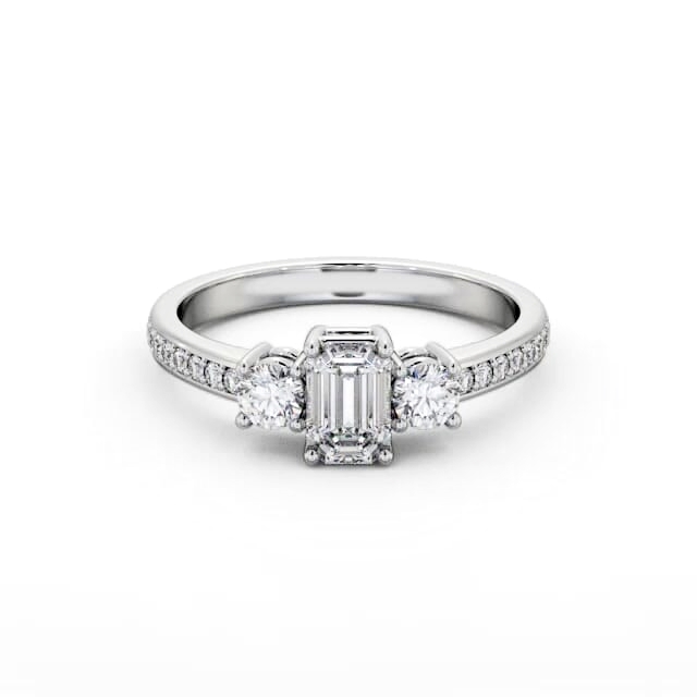 Three Stone Emerald Diamond Ring 18K White Gold - Lana TH62_WG_HAND