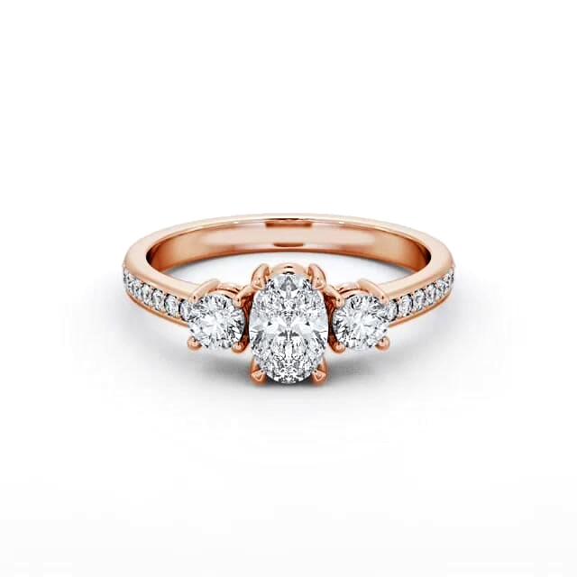 Three Stone Oval Diamond Ring 9K Rose Gold - Merida TH63_RG_HAND