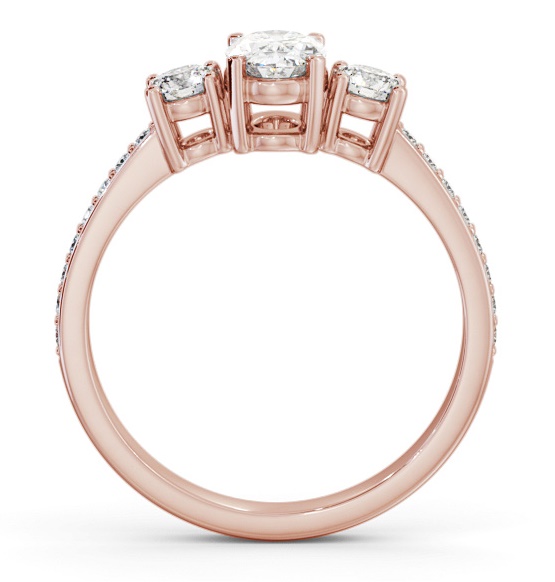 Three Stone Oval and Round Diamond Ring 18K Rose Gold with Side Stones TH63_RG_THUMB1