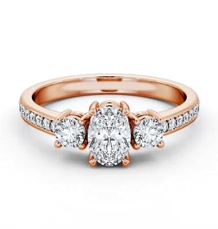Three Stone Oval and Round Diamond Ring 9K Rose Gold with Side Stones TH63_RG_THUMB2 